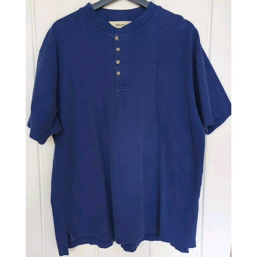 Vintage Eddie Bauer BluePopover Short Sleeve Shirt Mens L 100% Cotton Ribbed